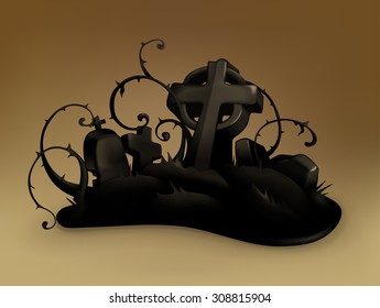 Halloween, cemetery vector silhouette