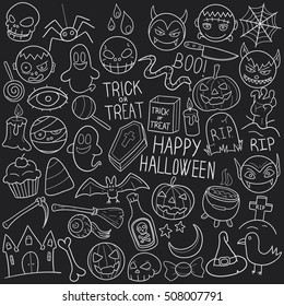 Halloween Chalk Doodle Icons Hand Made vector illustration sketch.