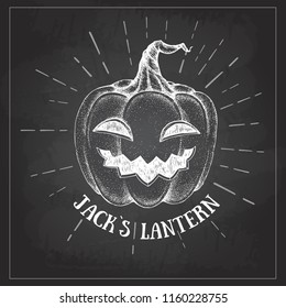 Halloween chalk drawing pumpkin Jack Lantern vector illustration. Hipster style