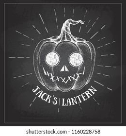 Halloween chalk drawing pumpkin Jack Lantern vector illustration. Hipster style