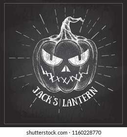 Halloween chalk drawing pumpkin Jack Lantern vector illustration. Hipster style