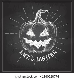 Halloween chalk drawing pumpkin Jack Lantern vector illustration. Hipster style