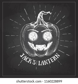 Halloween chalk drawing pumpkin Jack Lantern vector illustration. Hipster style