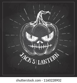 Halloween chalk drawing pumpkin Jack Lantern vector illustration. Hipster style