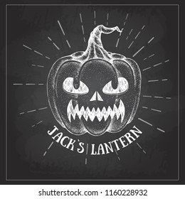 Halloween chalk drawing pumpkin Jack Lantern vector illustration. Hipster style