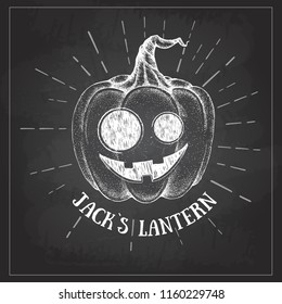 Halloween chalk drawing pumpkin Jack Lantern vector illustration. Hipster style