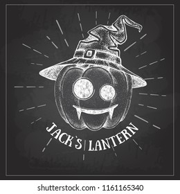 Halloween chalk drawing pumpkin Jack Lantern vector illustration. Hipster style