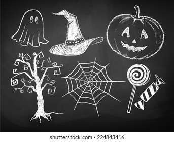 Halloween chalked collection. Vector illustration. Isolated.