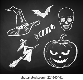 Halloween chalked collection  Vector illustration  Isolated 