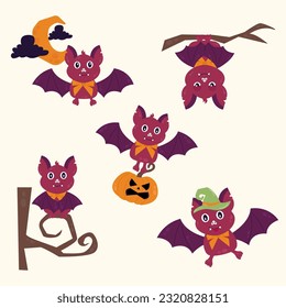 Halloween character bat. Bat in different poses