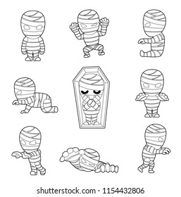 Halloween Character Big Head Poses Mummy Coloring Book