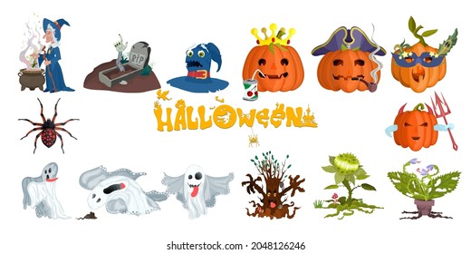 compilación y escritura de caracteres de halloween. estilo plano vectorial