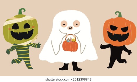 Halloween character costumes for kids -pumpkin vector