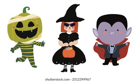 Halloween character costumes for kids -pumpkin vector