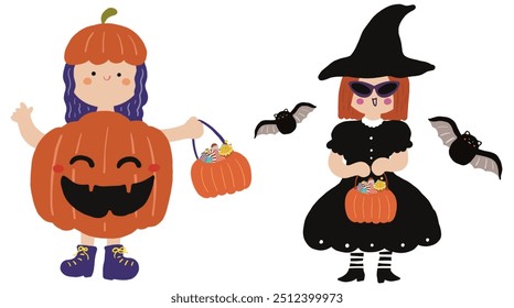 Halloween character costumes for kids -pumpkin vector