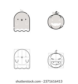 Halloween character of cute ghost and pumpkin icon.