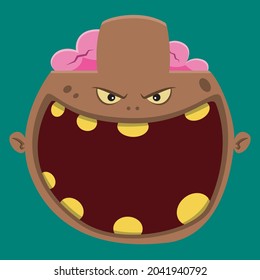 Halloween character design with  Big Brown Zombie Character Head  and Open mouth , Vector and Illustration.