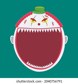 Halloween character design with  Big Creepy Clown Character Head  and Open mouth , Vector and Illustration.