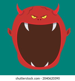 Halloween character design with  Big Devil Character Head  and Open mouth , Vector and Illustration.