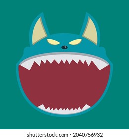 Halloween character design with  Big Wolf Character Head  and Open mouth , Vector and Illustration.