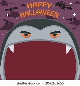 Halloween Character Design. With Dracula Character. Big Face and Open Mouth. In Grave field. Vector And Illustration