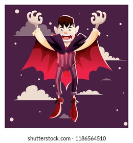 HALLOWEEN CHARACTER DESIGN DRACULA FLYING IN THE NIGHT