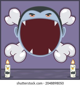 Halloween Character Design With Dracula Head. On Skull and Candles. Vector and Illustration 