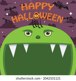 Halloween Character Design. With Goblin Character. Big Face and Open Mouth. In Grave field. Vector And Illustration