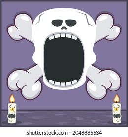 Halloween Character Design With Skeleton Head. On Skull and Candles. Vector and Illustration 