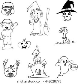 Halloween character in doodle vector art with hand draw
