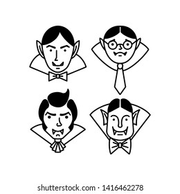 Halloween Character Dracula Vampire flat line style. Set of Vector illustration of man vampire icon isolated on white background.