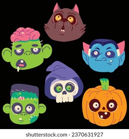 halloween character elements collection vector design illustration