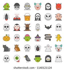 Halloween character filled outline icon set