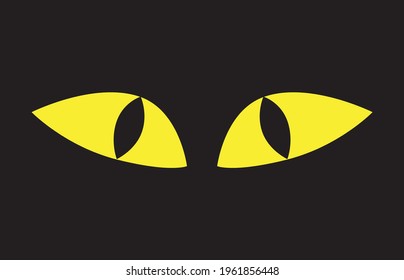 Halloween character funny cat eyes on black background isolated icon. Evil dangerous cat animal's eyes in the dark. Vector illustration.
