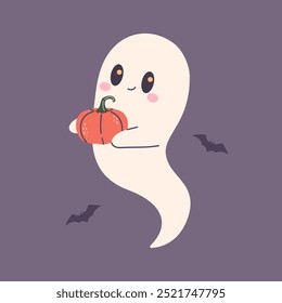 Halloween character. Ghost with pumpkin.