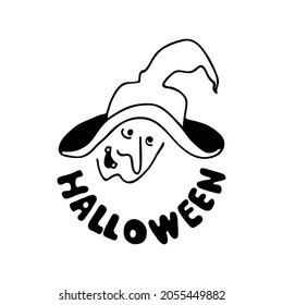 Halloween character. Good witch. Feast of Fear. Cheerful grandmother in the image of a witch. Doodle style illustration