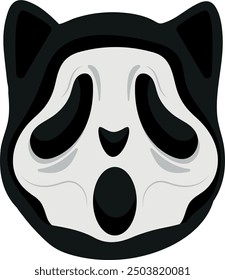 Halloween character for the holiday, namely a cat in a mask from the movie Scream and in a black cloak, vector