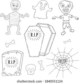 Halloween character and icon coloring set