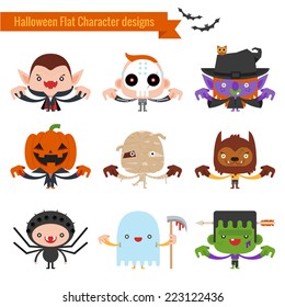 Halloween character icons flat design