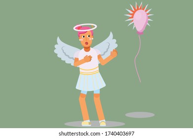 A Halloween character - An illustration of an angel surprised by a balloon that bursts. This character illustration can use as a sticker also.