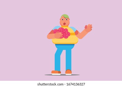 Halloween character - An illustration of a fat boy
curious with the brain his holding. This character illustration can use as a sticker also.