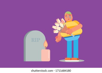 A Halloween Character - An Illustration Of A Fat Boy Grieving. This Character Illustration Can Use As A Sticker Also.