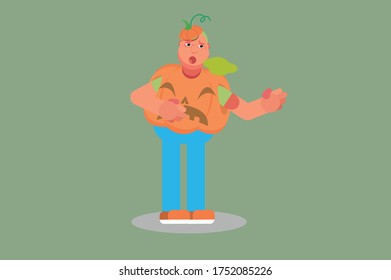 Halloween character - An illustration of a fat boy burping in green is wearing a costume. This character illustration can use as a sticker also.