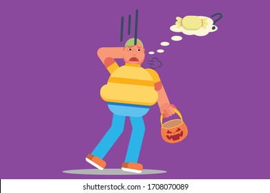A Halloween character - An illustration of a fat kid tired of looking for sweets. This character illustration can use as a sticker also.