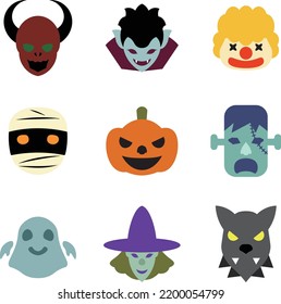 halloween character illustration icon set