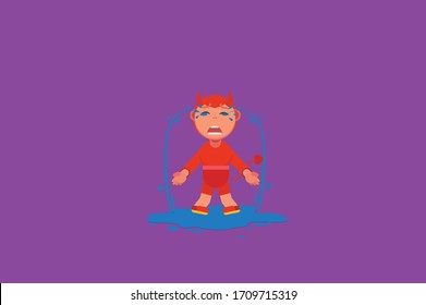 A Halloween character - An illustration of a kid dressed in a devil costume cry like a baby. This character illustration can use as a sticker also.