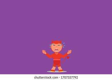 Halloween character - An illustration of a kid get dressed in a devil costume and cry. This character illustration can use as a sticker also.