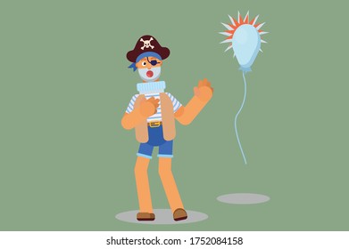 Halloween character - An illustration of a pirate was surprised by the balloon exploding. This character illustration can use as a sticker also.