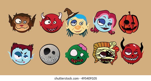 Halloween character monster sets. vector illustration