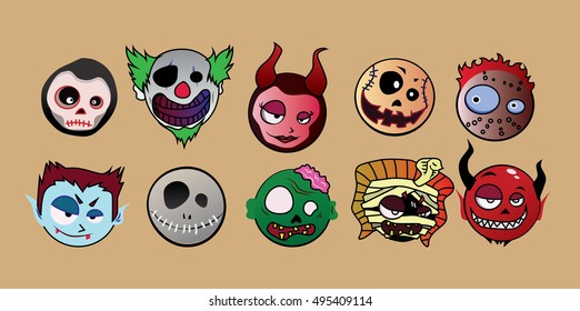 Halloween character monster sets. vector illustration